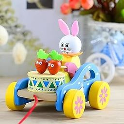 SubiMouIQ Montessori Wooden Baby Toy – Musical Bunny Drummer Push & Pull Walker | Educational Early Learning Toy for Toddlers | Multicolor Pull-Along Car for Babies | Newborn & Birthday Gift-image-61