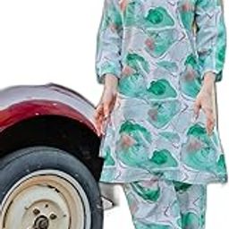 Green and Blue Cotton Printed Stitched Co Ord Set for Women-image-63