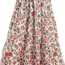 Long Printed Maxi Stylish Morden and Comfortable Cotton Skirt White-image-67