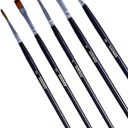 Amazon Brand - Solimo Round & Flat Tip 5-Piece Artist Paintbrush Set for Acrylic & Watercolor Painting - Professional Quality - Handmade Bristles-image-70