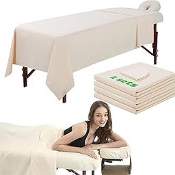 3 Piece Massage Table Sheets Set 2 Sets Microfiber Massage Bed Cover Soft Waterproof and Oil Proof Reusable for SPA Beauty Tattoos Includes Table Cover,Fitted Sheet and Face Rest Cover (Beige)-image-51