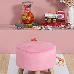 ShadowKart Ottoman Kids pouffe Small Stool for Baby Chair Study Table Stool for Kids Room Baby Sofa Stepstool Children Cartoon Wooden Stools, 14x11 Inch, Baby Pink-image-121