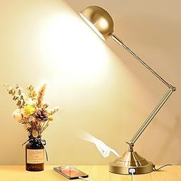 Architect Gold Dimmable Desk Lamp with USB Port, Adjustable Touch Control Vintage Lamp with 3 Color Modes, Brass Metal Retro Style Reading Light for Home Office, Bedside Table-picture-12