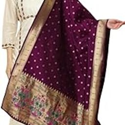 Women's Woven Banarasi Silk Paithani Dupatta/Chunni with Thread Work and Zari Motifs - Fancy Chunni for Women and Girls - Size: 1M x 2.3M in Multicolor-image-78