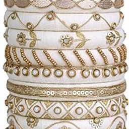 Gohar off white golden beads Bangles, Handcrafted Cotton Thread Bangle Set forWomen & Girls (12 Bangles)-image-9