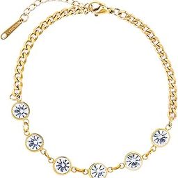 Gia Diamond Bracelet | Stainless steel | Gold-Tone Curb Chain with Seven CZ Studs | Minimalist Sparkle with Lobster Lock | Dainty & Everyday Chic | Ideal for Gifting, Brunch & Casual-image-12