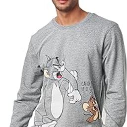 Men Official Tom and Jerry Catch Me IF You Can Graphic and Printed Grey Sweatshirt-image-53