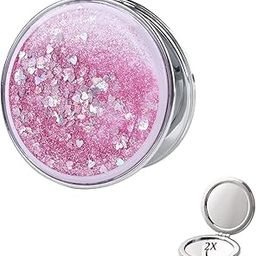 kreni Compact Mirror, Pocket Mirror, Portable Travel Mini Mirror with Quicksand, Small Mirror for Purse Folding 2-Sided 1x/2x Magnifying Mirror, Round, Multicolour, Tabletop Mount, Unframed-24