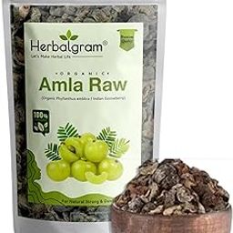 Herbalgram Organic Bringaraj and Hibiscus Raw Dried Flowers and Leaves Whole for Hair Care & Shine Pure Raw Form Combo (Pack of 2) 100gm Each (Amla 100g)-image-2