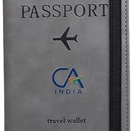 CA Print Passport Holder Travel Wallet Organiser, Passport Case with PU Leather Travel Document Holder for Men & Women Travel Accessories (Peach) (Grey)-image-54