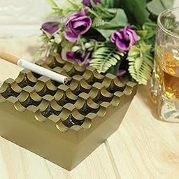 PURI - Aluminium Cigar/Cigarette Ashtray, 16 GRIDS, Windproof Tabletop, Brass Antique Finish-image-86
