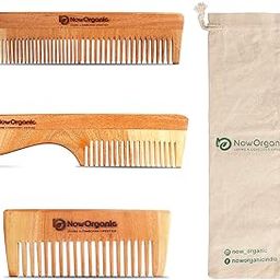 Now Organic Pure Neem Wood Natural Comb combo set for Men and Women Anti Dandruff Anti Hair Fall includes TWIN COMB, HANDLE COMB AND SHAMPOO COMB (PACK OF 3)-3