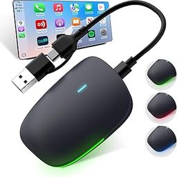 Wireless Carplay Adapter for iPhone,RGB Tail-light Mini Size Bluetooth 5.3 WiFi 5.8 GHz,Plug and Play Convert Wired to Apple Carplay Wireless Adapter,Connect Stable No Delay Lag(USB-A/Type-C Port)02B-10