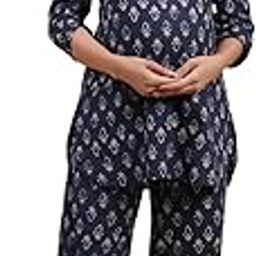 Jaipuri Boota 100% Cotton Maternity Nursing and Feeding Night Suit/Kurta Pant | Nursing Zippers | Pre and Post Pregnancy | Color - Indigo-image-56