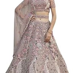 Woman's Dark Lavender Net Zari Embroidered Sequins With Stone Work Lehenga-image-17