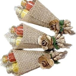 Fabric Handmade Bouquet Shape With Pasupu(Haldi)&Kumkum Ethnic Latest Tamboolam Roll Return Gifts 3 * 2Inches (Mix Color) (20 Pcs(Mixcolor)),Multicolour-image-80