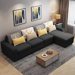 Sebassoy 5 Seater Fabric RHS L Shape Sofa Set (Dark Grey)-picture-1