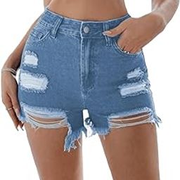 Solid Simple Daily Distressed Denim Shorts for Women's &Girl's-image-75