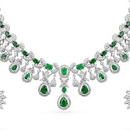 rubans Rhodium-Plated Emerald Green & White Cubic Zirconia Studded Luxe Statement Necklace Set for Women & Girls – for Weddings & Grand Celebrations-picture-2