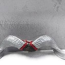 Decorative Goat Horn Shell Ornament, Silver Grey with Red Accent, Handmade-image-79
