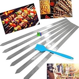 Stainless Steel Flat Kebab Skewers, 19 inch Turkish Skewers, Perfect for Koobideh Kebab, Turkish Style and paneer Tikka BBQ with one -Brush - Free - s.s Utensils (Pack of 6pcs)-image-59