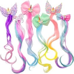 DHANABAPA Kids Hair Clip in Colorful Extension With Tinsel Rainbow False Nylon Wig Braids - Styling Accessories for Baby Girl Adult, 2 pc, Multicolor-image-4