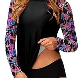 Women UPF 50+ Rash Guard Printed Swim Shirts Surf Swimwear Top, Coconut Palm, XX-Large-image-82