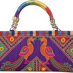 Craft Trade Clutch Bags for Women Rajasthani Jaipuri Embroidered Mirror Work Ethnic Hand Bags and Clutches for Ladies Purse for Girls - 13x25 Cms-3