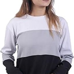 Color Block Ribbed Sweater, Long Sleeve Crew Neck, White-Grey-Black, Casual Pullover-picture-12