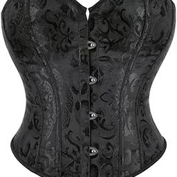 Womens Vintage Floral Denim Overbust Corset Bustier Top-image-25