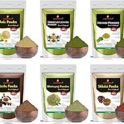 VOORKOMS Amla, Hibiscus Leaves, Mehndi, Reetha, Bhringraj And Shikakai Hair Combo Powder-image-85