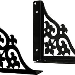 Djuize Decorative Metal Shelf Brackets Wall Mounted – 5.7 Inch Heavy Duty White L Bracket for Floating Shelves, Iron Scroll Design for Home & Office – Set of 2 (Black Triple Floral Bracket)-image-5