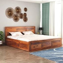 TREE MART Wooden King Size Bed with Storage | Double Bed Cot Bed with Box Storage for Bedroom & Hotel | Sheesham Wood, Honey Finish, Recommended Mattress Size: 78 X 72-image-60