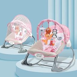 Infantso Baby Rocker & Bouncer for 0 to 2 Years, Portable Rocker for Newborn with Mosquito Net, Calming Vibrations, Soft Music & Hanging Toys (Pink)-25