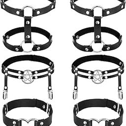 6 Pieces Adjustable Garter Belts with Anti-Slip Clips, Elastic Punk Thigh Ring Garter Star Shaped Leg Garter Heart-Shaped Leg Ring 2 Rows Thigh Belt Suspender for Women Girls, Black, 15.7-31.5 inches,-image-22