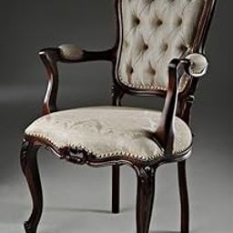 Shilpi Victorian Style Tufted Armchair, Mahogany Wood Frame, Beige Upholstery, Decorative Nailhead Trim-image-5