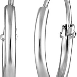 Rhodium Plated Plain Round Hoop Bali Earrings for Men (ER1109837RMen)-image-94