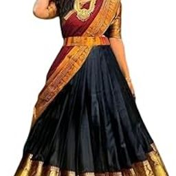 Women's Indian Traditional Unstitched Kanjivaram Kanchipuram Silk Lehenga Choli Along With Dupatta Attach With Unstitch Blouse Piece, Half Saree (KH143 LAHENGA SAREE PLAIN BT MAROON)-image-56