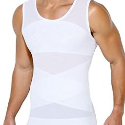 Compression Shirts for Men Slimming, Workout Mesh Tank Top Undershirts Shapewear Tight Tummy Underwear, Sleeveless Slimming Vest Men, White - L Size-picture-44