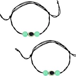 trendy oval shape green evil eye black with green beads adjustable payal anklet dori for women and girls-image-38