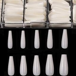 Long Coffin Fake Nails - Full Cover Natural Ballerina False Nail KIRA 400 Pcs Acrylic Nail Tips with Case, 10 Sizes-17