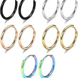 5 Pairs 316L Surgical Stainless Steel Small Huggie 8mm 10mm 12mm 14mm Hoop Earrings Set Hypoallergenic Hoops Cartilage Helix Lobes Hinged Sleeper Earrings for Men Women for Multiple Piercings-image-83