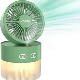 Portable Table Fan with Mist Humidify, USB Rechargeable Fan w/Night Light, Brushless 3 Speeds Personal Mini Fan, 180° Rotate Evaporative Air Cooler 350ml Water Tank (Green)-image-98