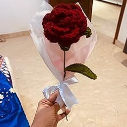 Generic Handcrafted Crochet Red Rose Bouquet, 1 Piece, 30.0 Centimeters, Rose, Bouquet, ARTIFICIAL FLOWER, Romantic Classic-image-1