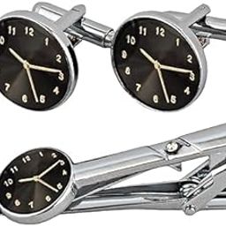 Jewellery Silver Plated Watch Style Formal CuffLink Button Tiepin Set for Men-image-23