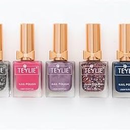 TEYLIE Luxe Shine Nail Polish Collection, 5-Color Premium Set, Silver Galaxy/Classic Fuchsia/Iridescent Orchid/Confetti Burst/Midnight Sapphire, 12ml, High-Gloss Finish-image-14