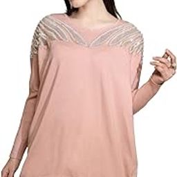 Pullover for Women Pink Embellished Full Sleeve Roundneck Nylon Pullover-image-0