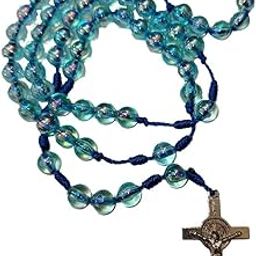 Slymet - Handcrafted Crystal Rosary, Blue Glass Beads 6mm with Metal Cross Pendant 2-3cm, Japamala, Kontha, free size-image-93