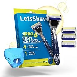 LetsShave Pro 6 Plus Shaving Razor Value Set, 4 Blades 1 Handle + Razor Cap, World's First 6-Blade with Precision Back Blade, Argan Oil & Aloe Vera Infused moisturizing strip, Shaving Kit-5