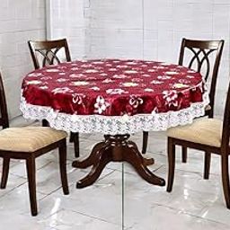 CASA-NEST Round Shaped 4 Seater Table Cover 60 inch round inches with White Border lace printed006-29
